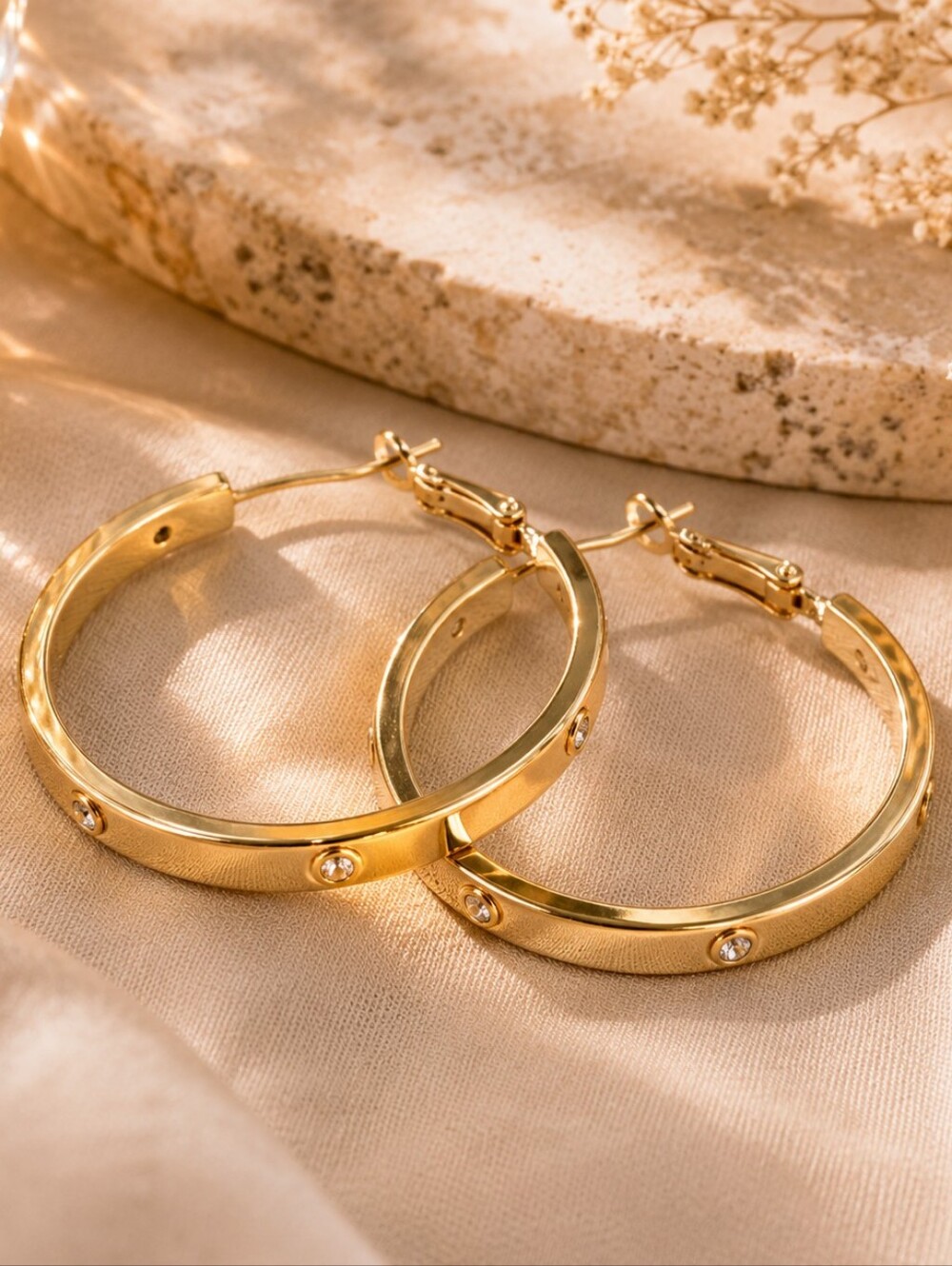 Amazon Gold Tone Hoop Earrings with Crystal Accents